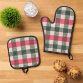 Boerderij rood en groen Gingham Ovenwant & Pannenlap Set (Top down)