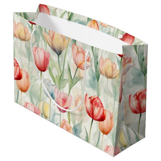 Boerderij Rood Geel Tulpenbloemen Verjaardag Groot Cadeauzakje (Achterkant Gekanteld)