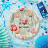 Boerderij Rood Geel Tulpenbloemen Verjaardag Papieren Bordje (Feest)