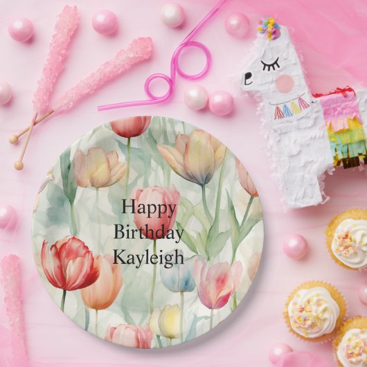 Boerderij Rood Geel Tulpenbloemen Verjaardag Papieren Bordje (Feest)