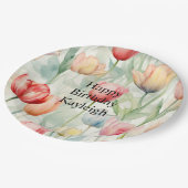 Boerderij Rood Geel Tulpenbloemen Verjaardag Papieren Bordje (Gekanteld)