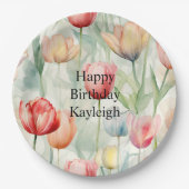 Boerderij Rood Geel Tulpenbloemen Verjaardag Papieren Bordje (Voorkant)