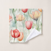 Boerderij Rood Gele Tulp Bloemen Bruidsfeest Bad Handdoek (Wasdoekje)