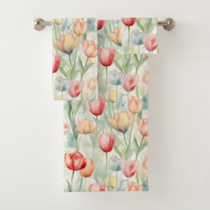 Boerderij Rood Gele Tulp Bloemen Bruiloftsdouche Bad Handdoek