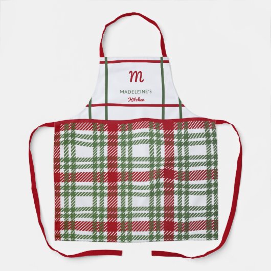 Boerderij Rood Groen Wit Xmas Plaid Monogram Gift Schort (Voorkant)