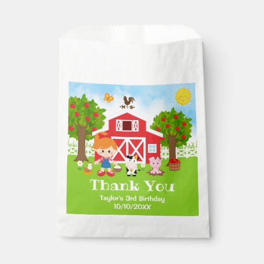 Boerderij Rood Verjaardag Roodharig Meisje Bedankt Bedankzakje (Voorkant)