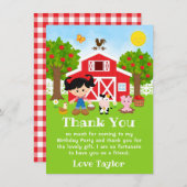 Boerderij Rood Verjaardag Zwart Haar Meisje Bedankkaart (Voorkant / Achterkant)