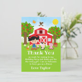 Boerderij Rood Verjaardag Zwart Haar Meisje Bedankkaart (Staand voorkant)
