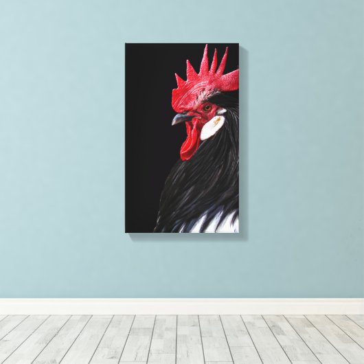 Boerderij Rooster Black Red White Chicken Photo Canvas Afdruk (Insitu (Houten vloer))