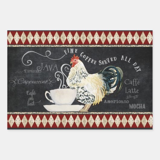 Boerderij Rooster Koffie Keuken Krijt Decoupage Inpakpapier Vel (Voorkant)