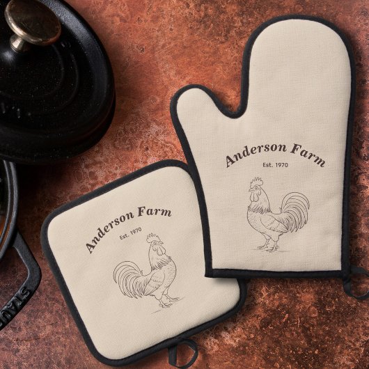 Boerderij Rooster Ovenwant & Pannenlap Set