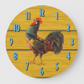 Boerderij Rooster Rustic Wood Plank Kitchen Grote Klok (Voorkant)