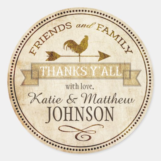 Boerderij Rooster Weer Vane Dank u Ronde Sticker (Voorkant)