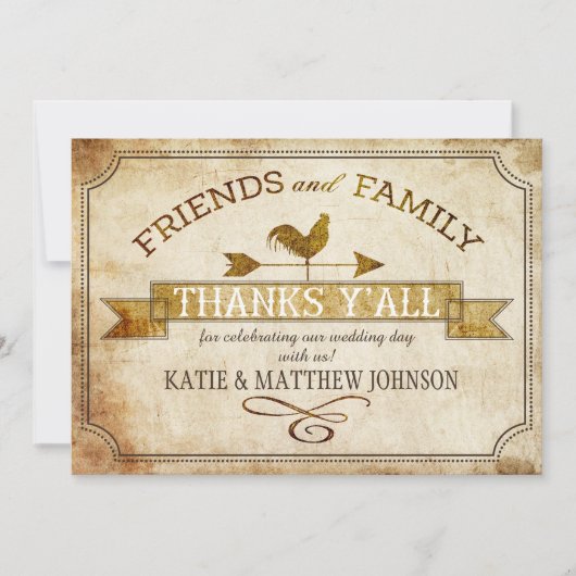  Boerderij Rooster Weer Vane Rustic Dank u Kaart (Voorkant)