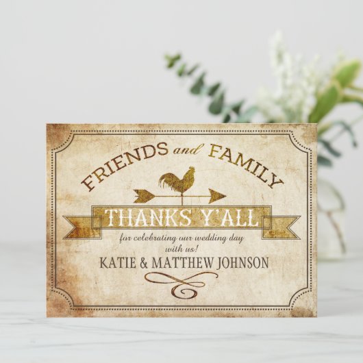  Boerderij Rooster Weer Vane Rustic Dank u Kaart (Staand voorkant)