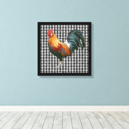 Boerderij Rooster Zwart en Wit Rustiek Land Canvas Afdruk (Insitu (Houten vloer))