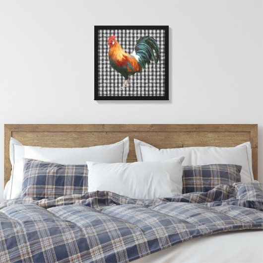 Boerderij Rooster Zwart en Wit Rustiek Land Canvas Afdruk (Insitu (Slaapkamer))