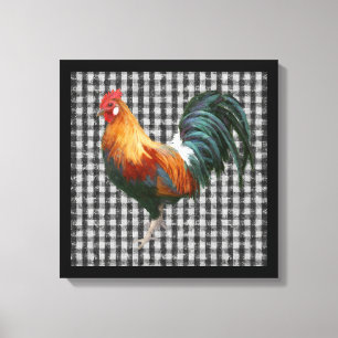 Boerderij Rooster Zwart en Wit Rustiek Land Canvas Afdruk