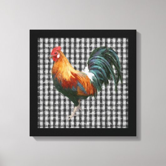 Boerderij Rooster Zwart en Wit Rustiek Land Canvas Afdruk (Voorkant)