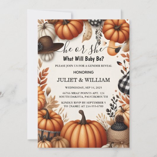 Boerderij Roze Blauwe Herfst Meisje Pompoen Geslac Kaart (Voorkant)