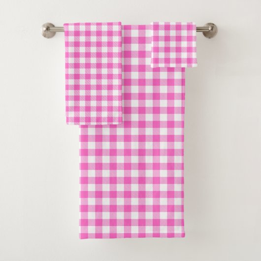 Boerderij Roze en Witte Gingham Plaid Bad Handdoek (Insitu)