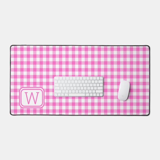 Boerderij Roze en Witte Gingham Plaid Monogram Bureaumat (Keyboard & Muis)