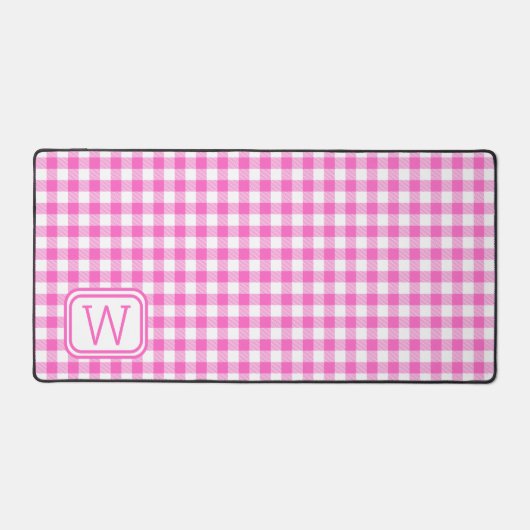 Boerderij Roze en Witte Gingham Plaid Monogram Bureaumat (Voorkant)