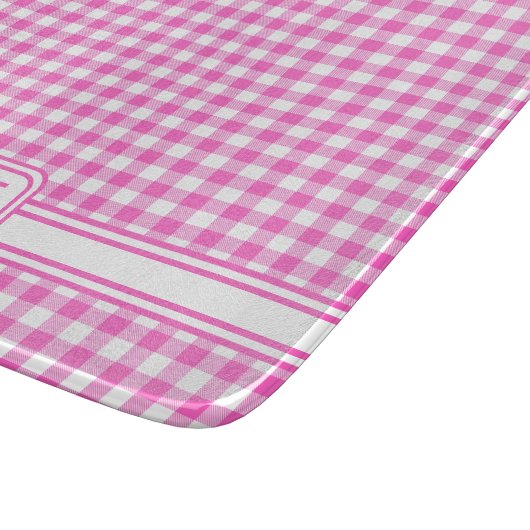 Boerderij Roze en Witte Gingham Plaid Monogram Snijplank (Hoek)
