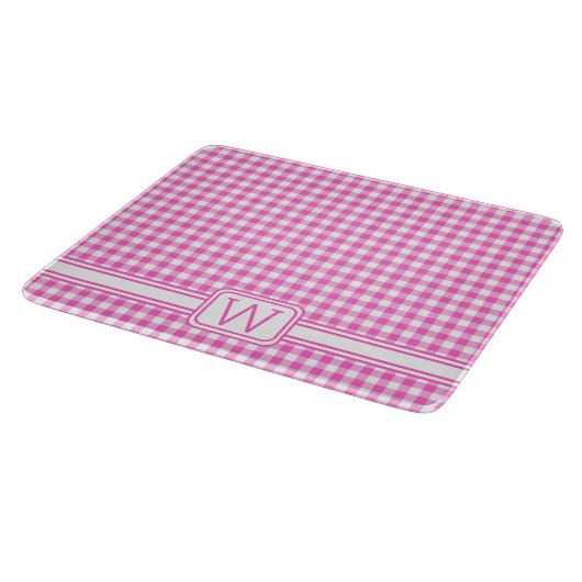 Boerderij Roze en Witte Gingham Plaid Monogram Snijplank (Hoek)