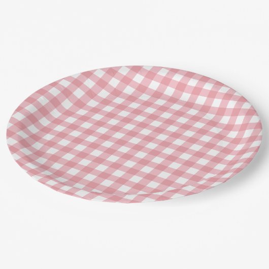 Boerderij roze gingham papieren bordje (Gekanteld)