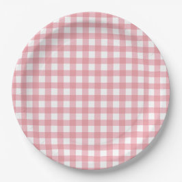 Boerderij roze gingham papieren bordje
