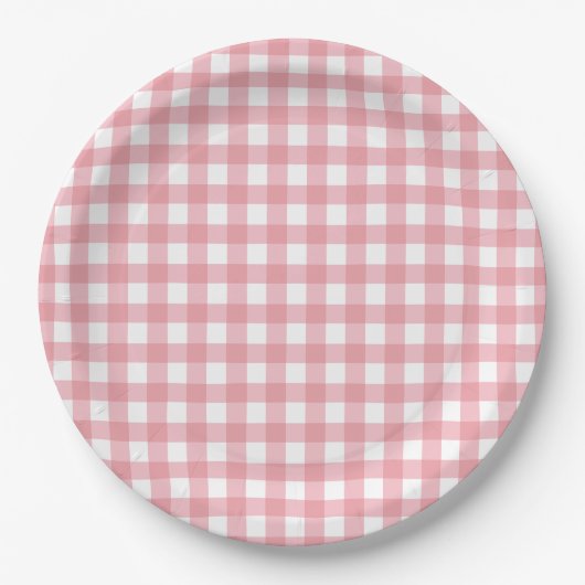 Boerderij roze gingham papieren bordje (Voorkant)