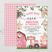 Boerderij Roze schuur en tractor meisjes verjaarda Kaart (Voorkant / Achterkant)