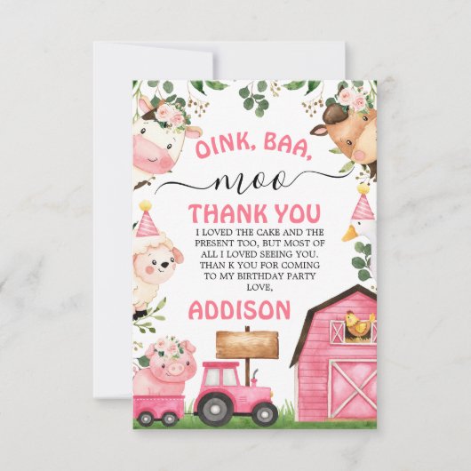 Boerderij Roze Schuur Tractor Verjaardag Dank u ka Bedankkaart (Voorkant)