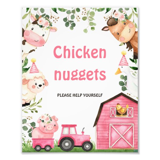 Boerderij Roze Schuur Tractor Verjaardag Party Sig Foto Afdruk (Voorkant)