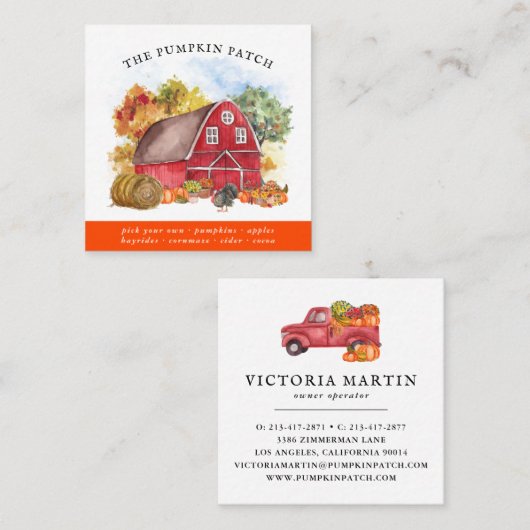 Boerderij Rustic Barn Herfst van de pompoenpatchfa Vierkante Visitekaartje (Voorkant / Achterkant)