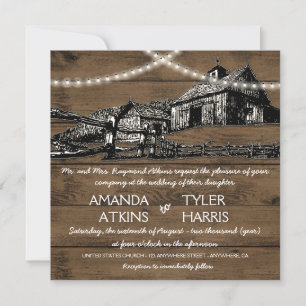 Boerderij Rustic String Lights Barn Wedding Invita Kaart