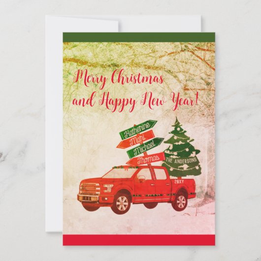 Boerderij Rustiek  Rode Vrachtwagen Vrolijk Kerstf Feestdagenkaart (Voorkant)