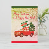 Boerderij Rustiek  Rode Vrachtwagen Vrolijk Kerstf Feestdagenkaart (Staand voorkant)