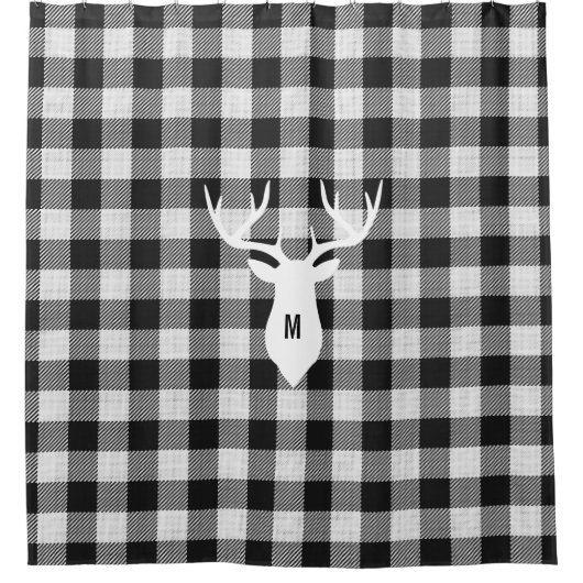 Boerderij Rustiek Zwart Wit Buffel Herten Monogram Douchegordijn (Voorkant)