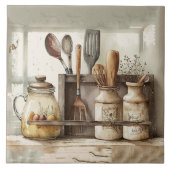 Boerderij rustieke gebruiksvoorwerpen keuken keram tegeltje (Voorkant)