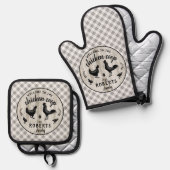 Boerderij rustieke geruite houten kippenhok op maa ovenwant & pannenlap set (Voorkant / Achterkant)