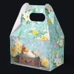 Boerderij Rustieke Hen & Bloemen Pasen Bedankdoosjes<br><div class="desc">Vier Pasen met deze boerderijwelkomstbox, met een prachtig geïllustreerde kip die rust in een rustieke koffer, omringd door zachte pastelbloemen op een delicate blauwe achtergrond. Deze shabby chique geschenkdoos is perfect voor paaslekkernijen, feestgunsten en voorjaarsvieringen. Of u nu een paasbrunch, baby shower of een bijeenkomst in boerderijstijl organiseert, deze gunstbox...</div>