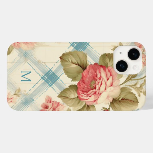 boerderij rustieke monogram roze rozen Case-Mate iPhone case (Achterkant (horizontaal))