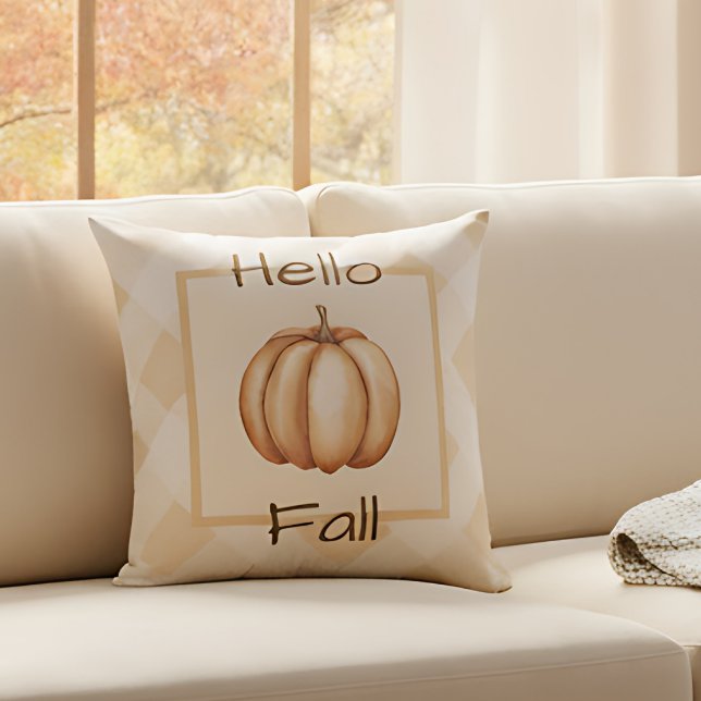 Boerderij Rustieke Pompoen Herfst Home Decor Accen Kussen (Autumn pumpkin pillow on a cozy living room sofa.)