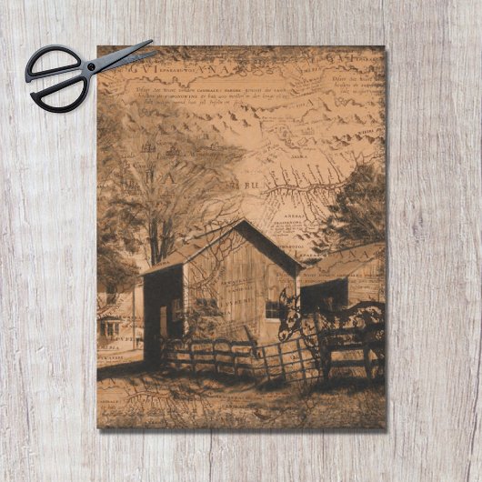 Boerderij Rustieke Schuur Ezel Decoupage Tissuepapier