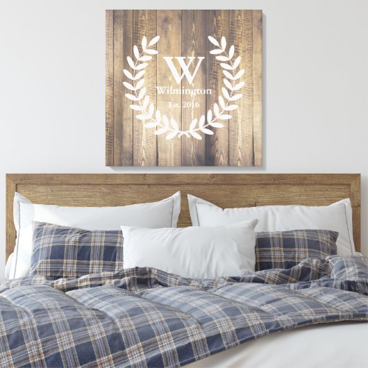 Boerderij rustieke schuur hout laurels familienaam canvas afdruk (Insitu (Slaapkamer))