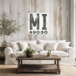 Boerderij rustieke staat postcode Michigan Canvas Afdruk<br><div class="desc">Dit rustieke teken is een eenvoudige manier om uw liefde voor thuis te tonen. De postcode kan worden gepersonaliseerd met elke postcode in de staat. Maakt een geweldig cadeau. Creëer door Simply Farmhouse Press.</div>