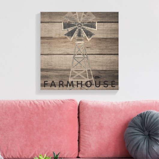 Boerderij rustieke verweerde houten land windmolen canvas afdruk (Insitu (Woonkamer))