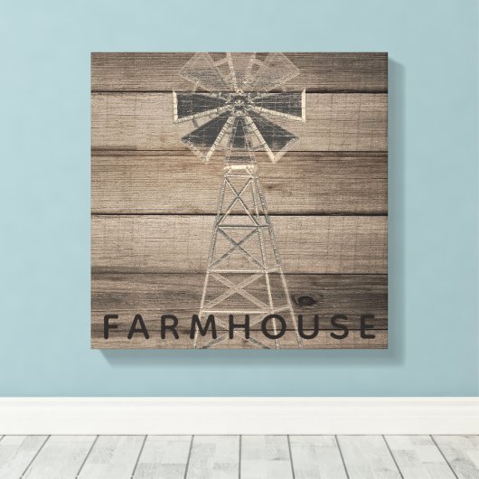 Boerderij rustieke verweerde houten land windmolen canvas afdruk (Insitu (Houten vloer))